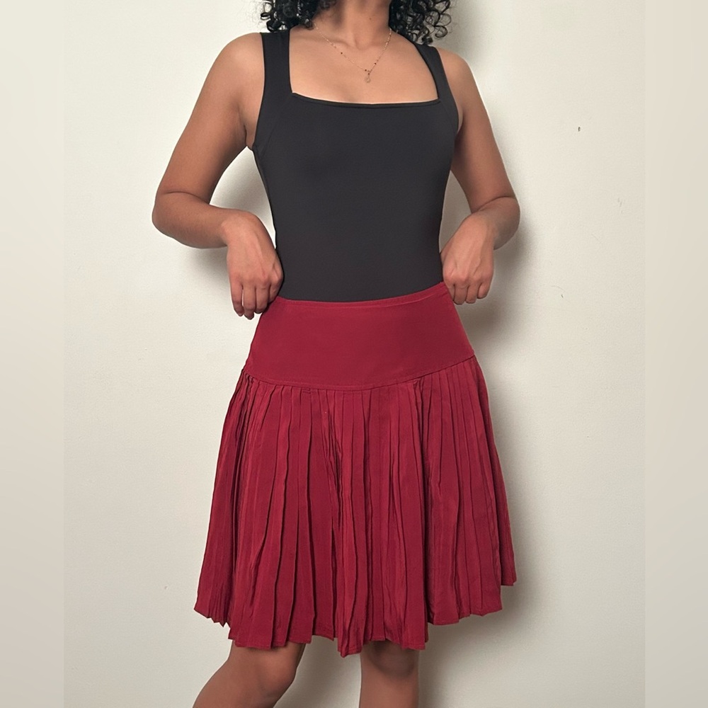 Red Micro Pleat Skirt